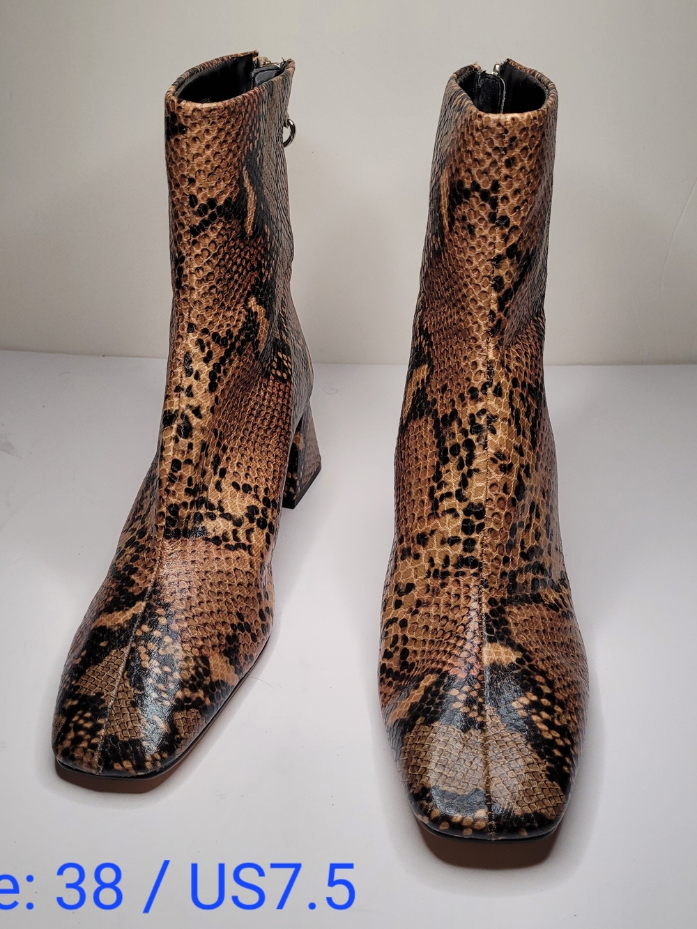 Topshop Breeze Snake Skin Print Square Toe Heeled Ankle Boots Brown Sz: 38 / 7.5 - Picture 2 of 12